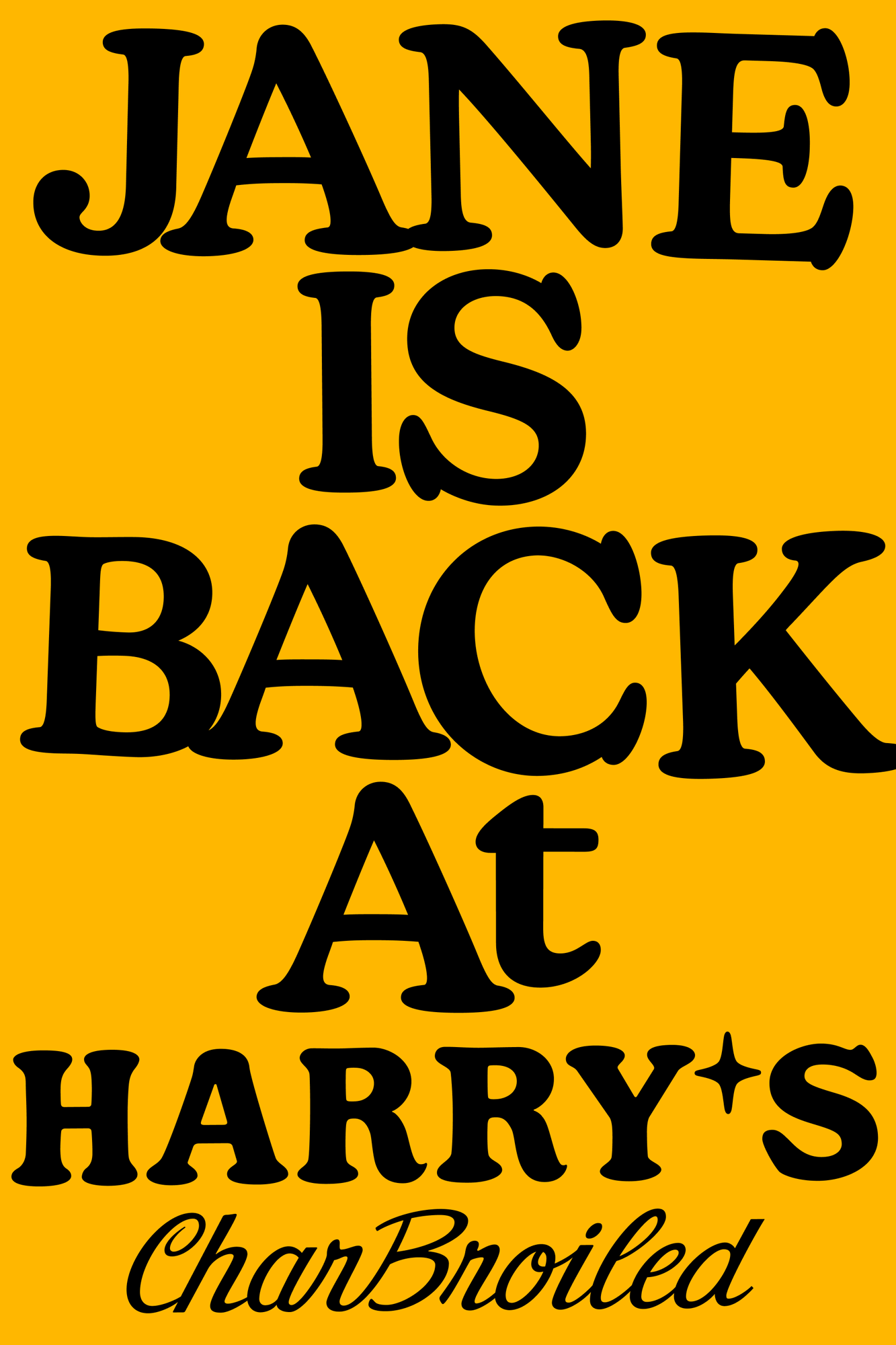 A model taking a bite into a burger in front of the Harry’s Charbroiled food truck